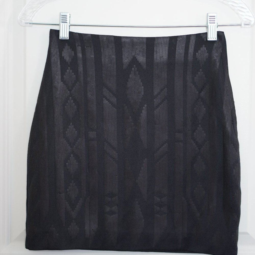 Sequin Black Mini Skirt, Size 2, H&M